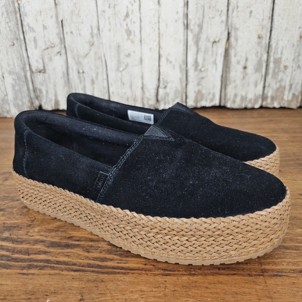 Toms Valencia Black Suede Platform Espadrille